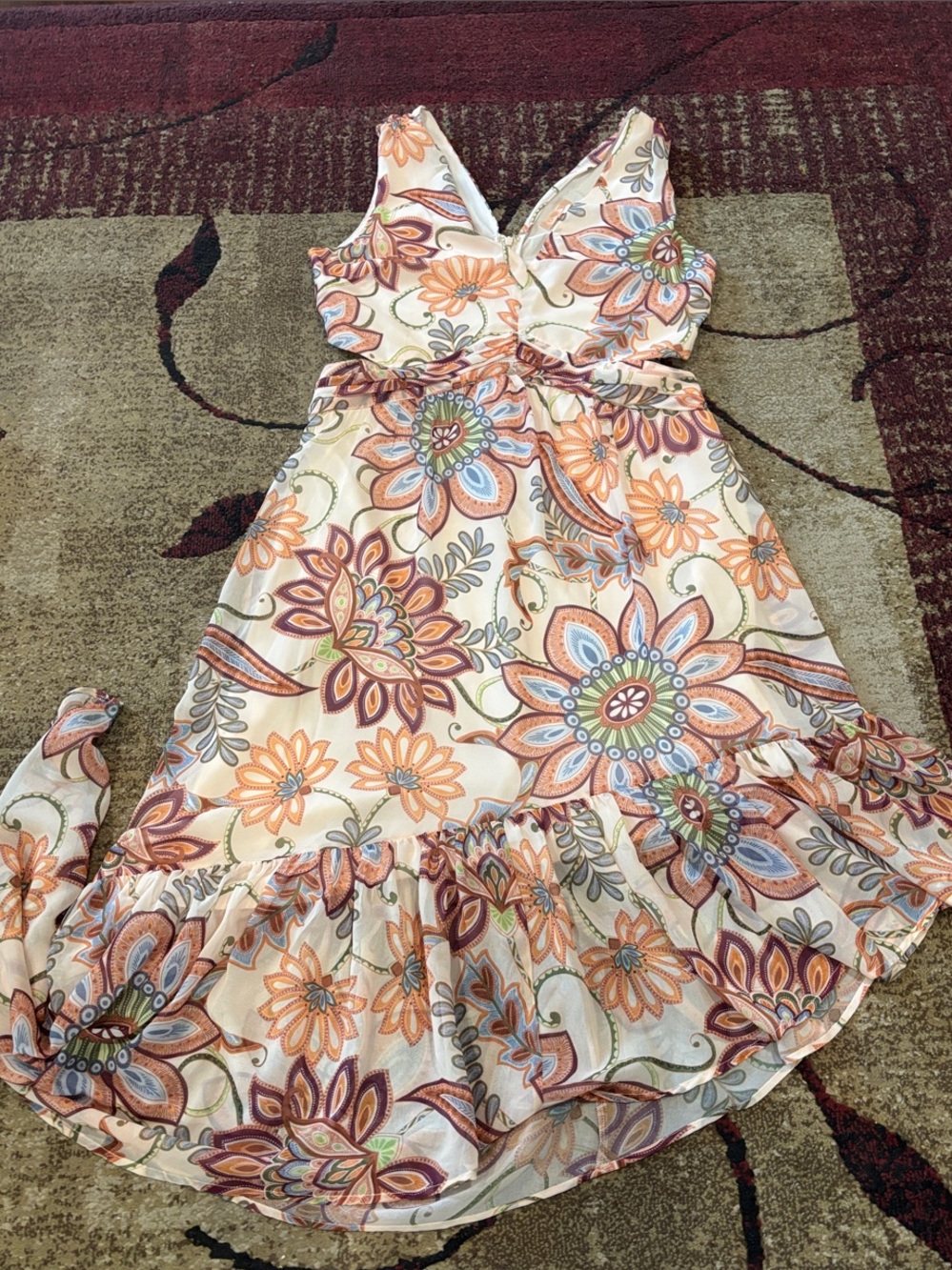 Guess Girls Cream Floral Dress with Orange, Blue & Green Accents